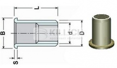 nýtovací matice OTEVŘENÁ M6x17 Al-hliník plochá rýhovaná hlava hladké tělo (s= 4.0-6.0 mm)