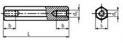 distanční držák M3x18 MOSAZ PONIKL (S=5) šestihranný vnitřní/vnější závit