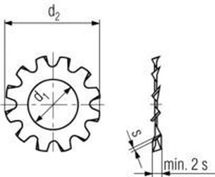 podložka M2 pr. 2.2x4.5x0.3 A2 NEREZ vějířová vnější ozubení DIN 6797A
