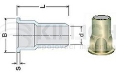 nýtovací matice OTEVŘENÁ M6x18 ZINEK plochá hladká hlava 6hranné tělo (s= 3.0-5.5 mm)