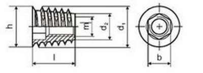 matice nábytkářská M10x13 D ŽLUTÝ ZINEK závrtná s límcem