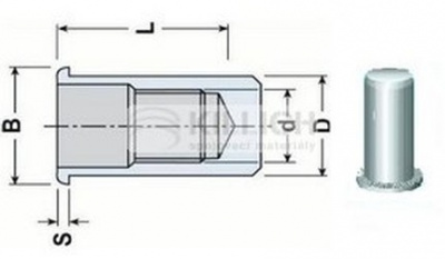 nýtovací matice UZAVŘENÁ M10x30 A2 NEREZ plochá hladká hlava (s= 0.8-3.5 mm)