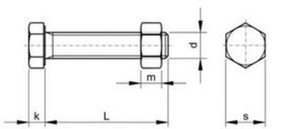 šroub M16x35 ZINEK 8.8 CE šestihranný, celý závit pro ocelové konstrukce ISO 4017/ISO 15048 s maticí