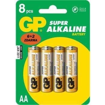 baterie GP SUPER AA Alkalické 1.5.V, blistr (6+2 ks) B13218