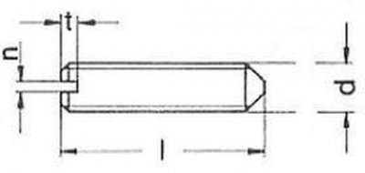 šroub M4x8 MOSAZ stavěcí, drážka + hrot DIN 553