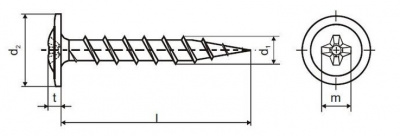 vrut 4.2x55 ČERNÝ FOSFÁT rámová hlava křížová drážka +límec hrubý závit WMN